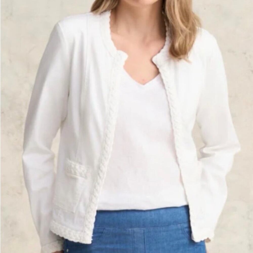 LOFT white denim braided trim jacket XL NWT